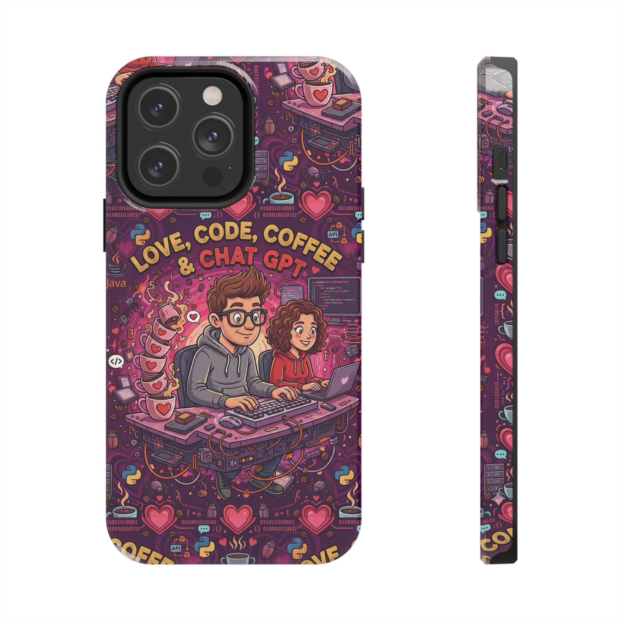 Love Code Coffee & ChatGPT Phone Case | Programmer Retro Cute