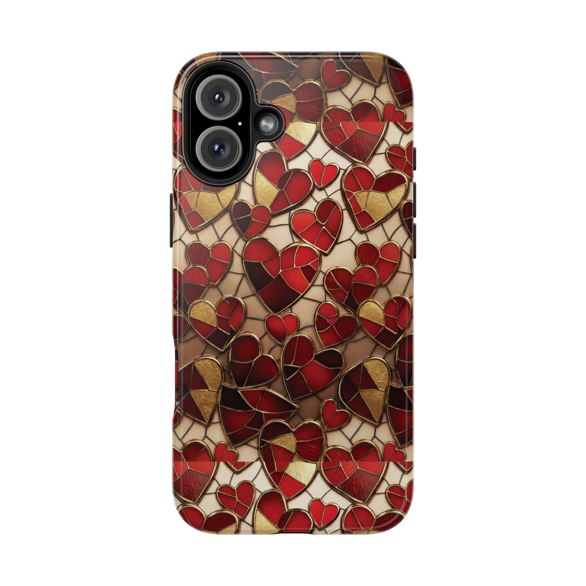 Stained Glass Red Hearts Phone Case | Tough Phone Case