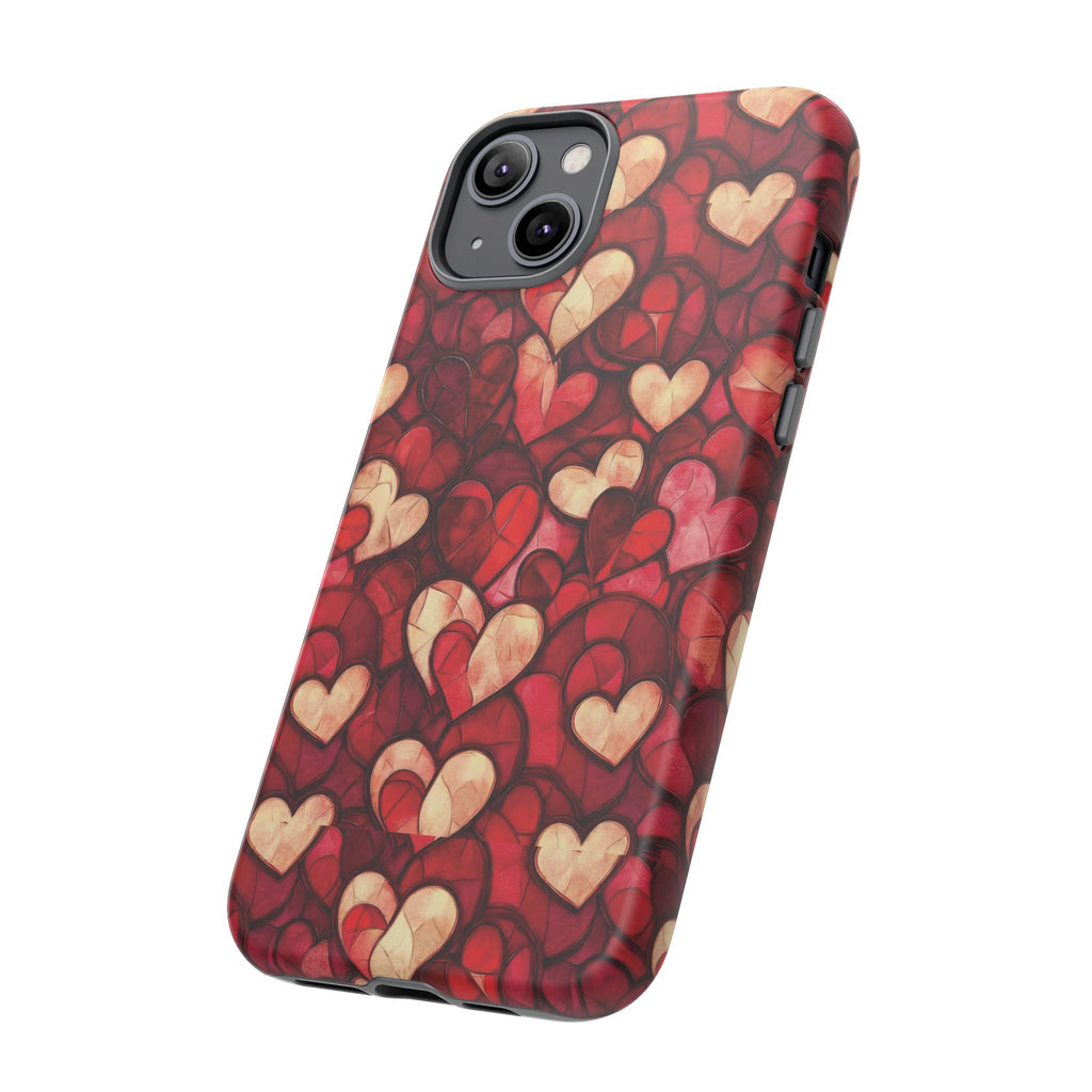 Stained Glass Heart Tough Case for iPhone 17 16 15 14 Pro Max | Romantic Mosaic Love Design | Shockproof & Wireless Charging Support